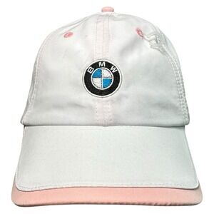 BMW Lifestyle White Pink Adjustable Hat Cap Logo Womens w/ Bonus Keychain